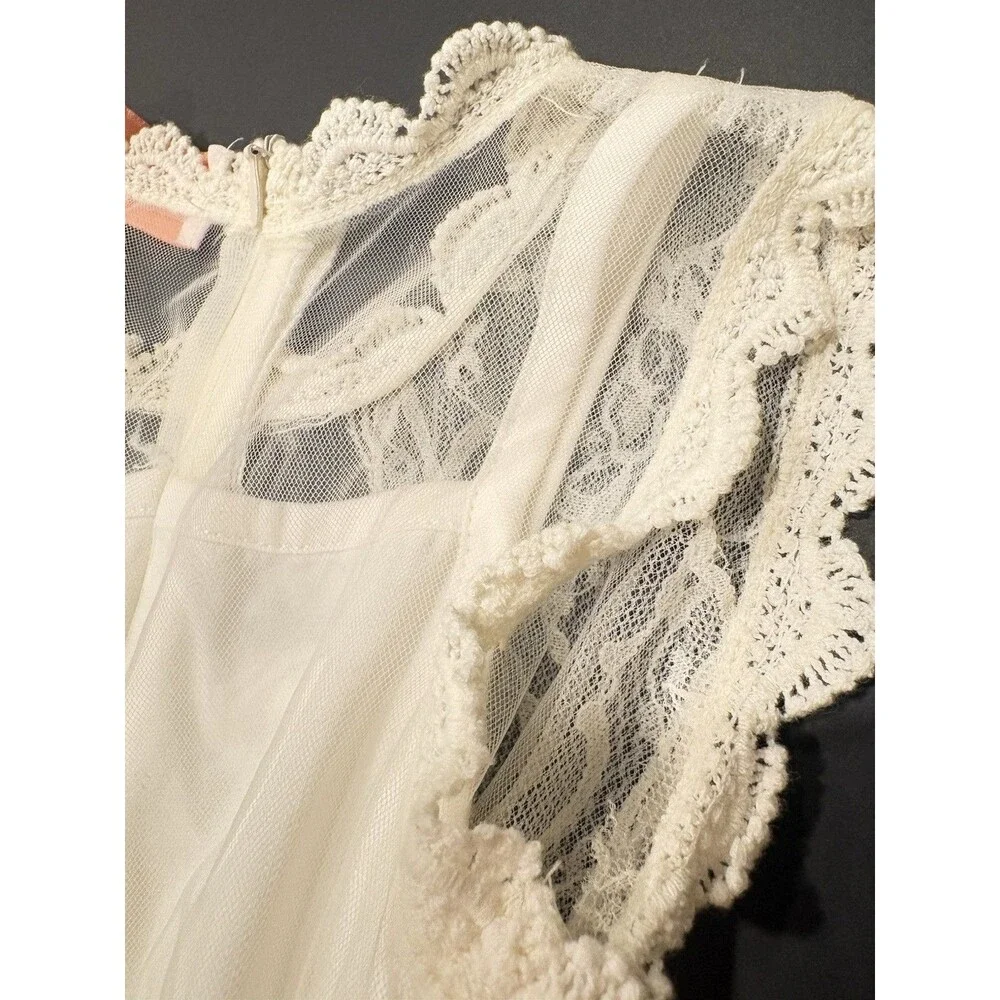 Girls Ivory Lace Tulle Dress Satin Bow Special Occasion Size 4-5